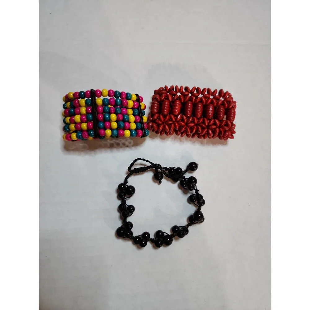 Paparazzi Natural Wood Bead Bracelets – Multi-Color & Red Earthy Stretch Bands